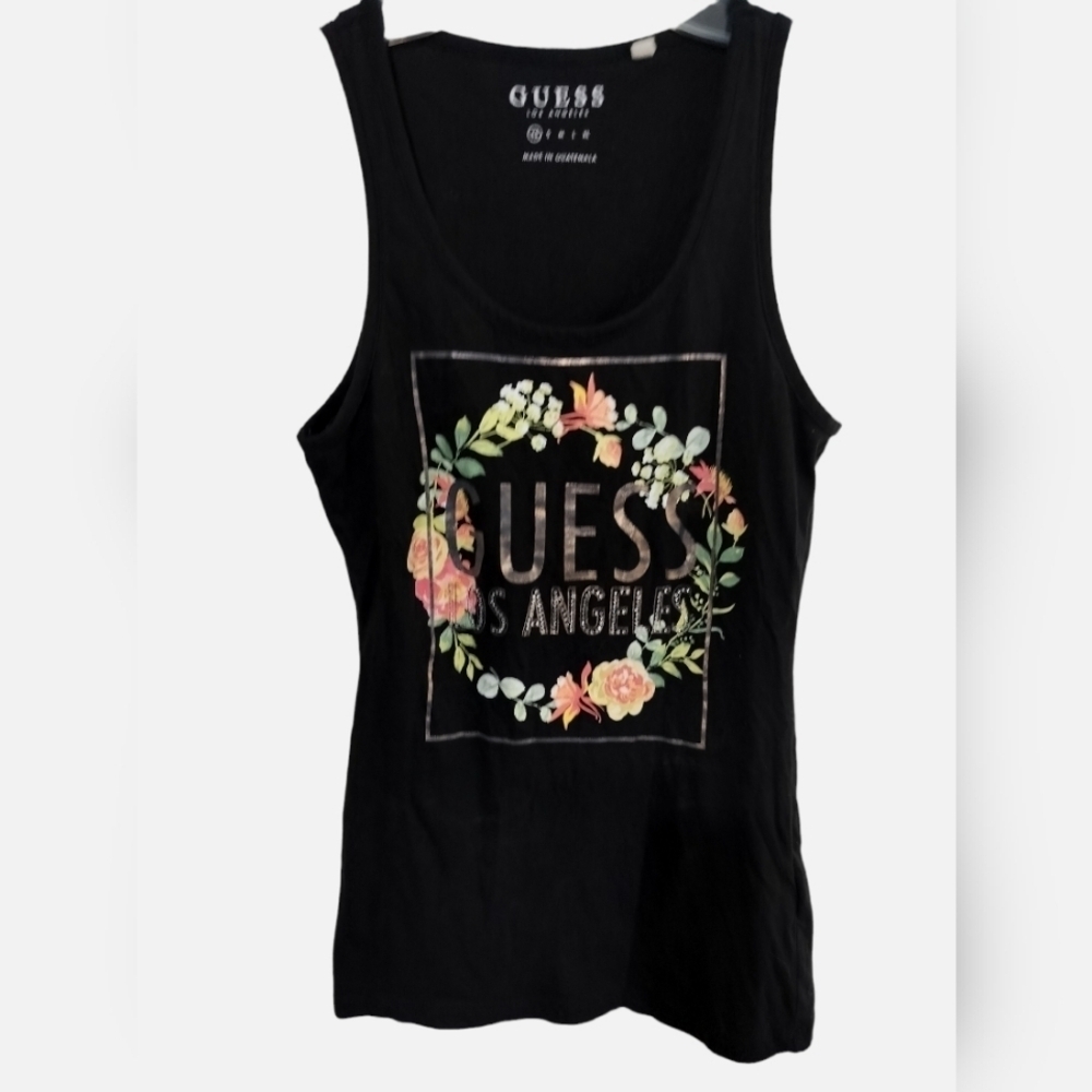 2136) GUESS Black Los Angeles Floral print Tank Size XS
